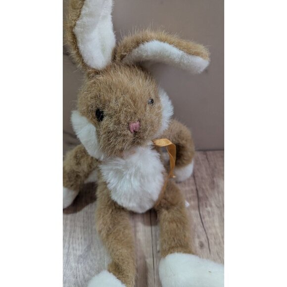 Vintage Prestige 1989 Plush Rabbit Brown & White With Ribbon 16" Soft Toy - Picture 2 of 9